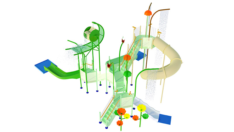 Splash Tower With Rotating Water Wheel