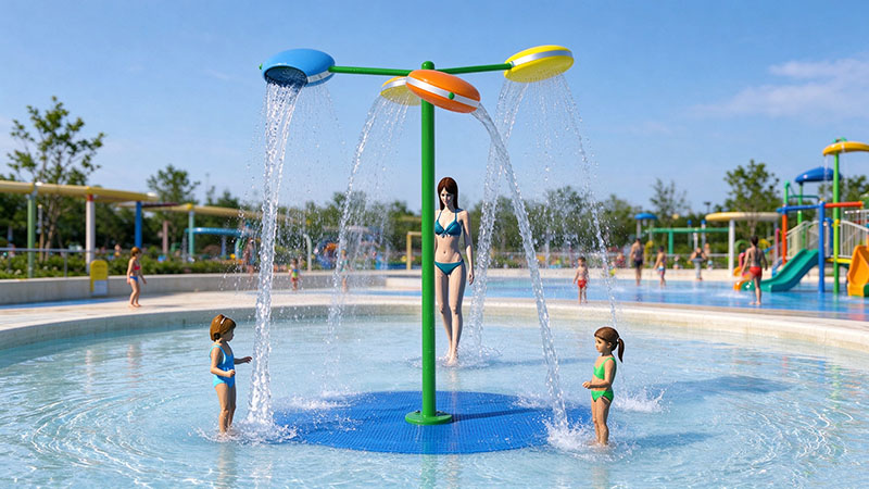 Joli rideau d'eau rotatif avec seau et coussin anti-éclaboussures